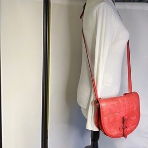Vintage I Magnin Red Leather Croc Crossbody Bag
